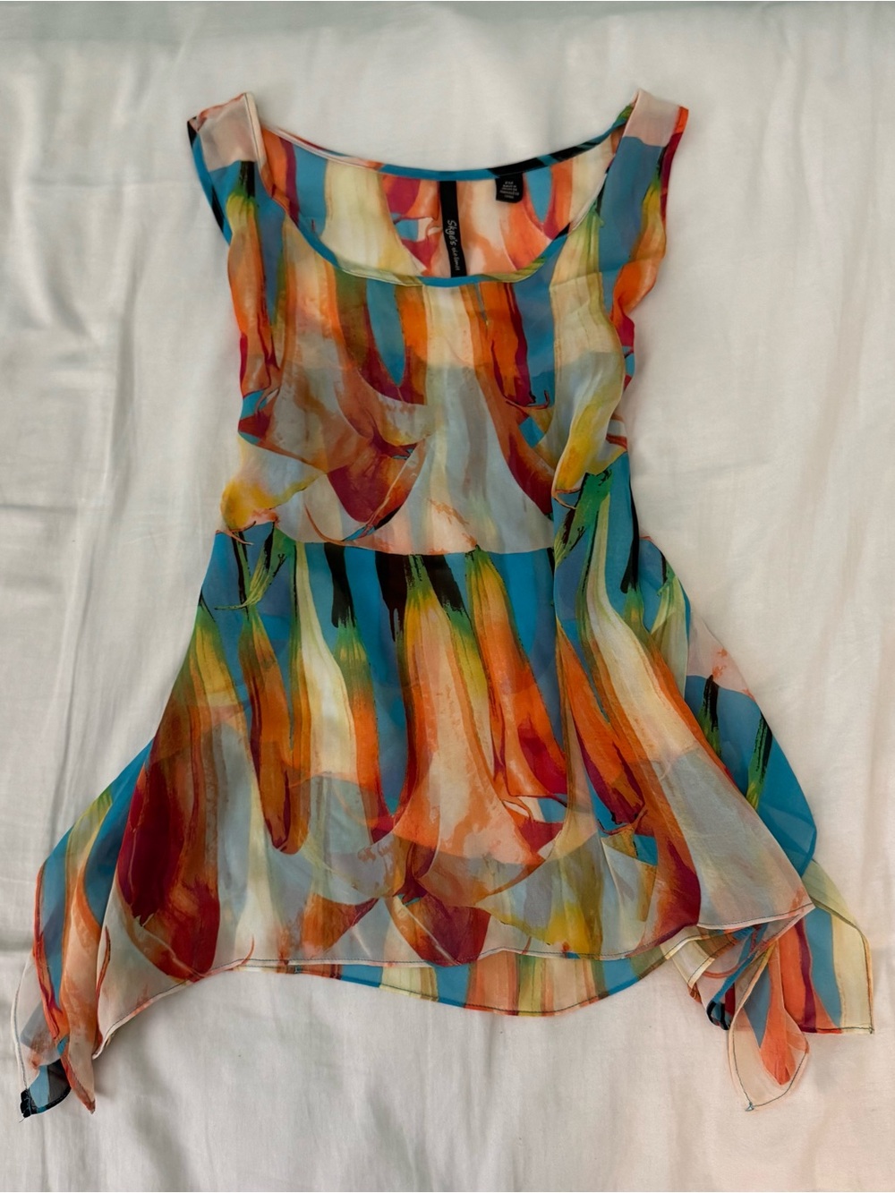 Sheer Multi-Color Watercolor Print Top